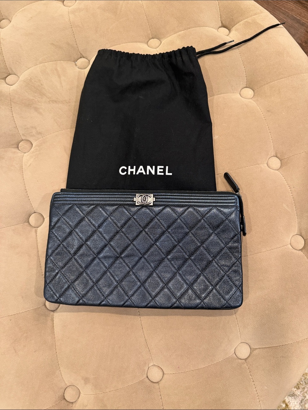CHANEL Quilted Zip Wallet Pouch in Black